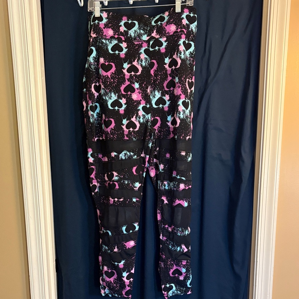POP Fit Heart Patterned Leggings - Black, Pink, Blue